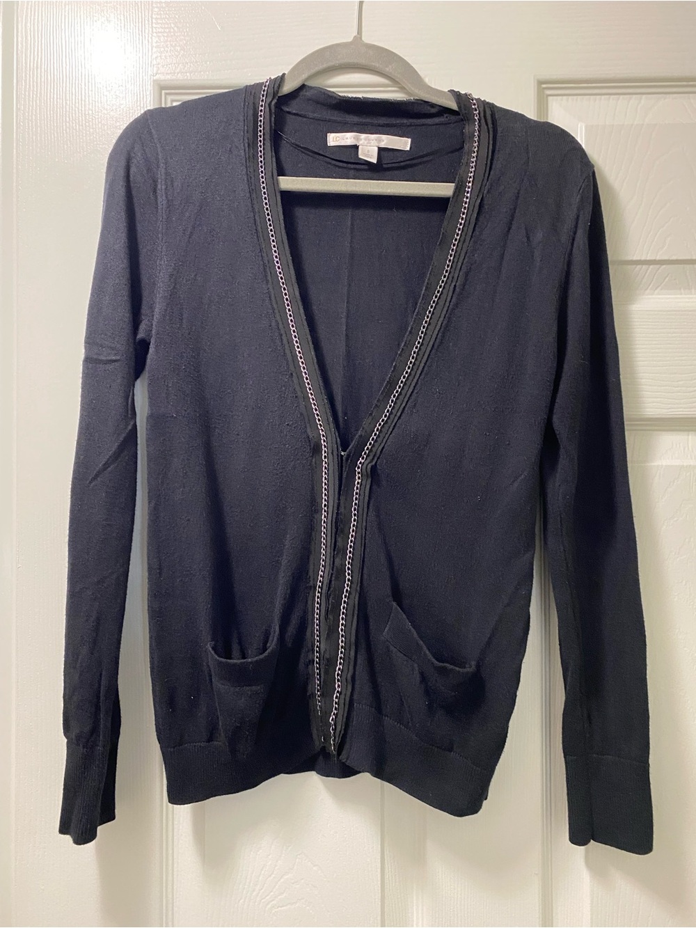 LC Lauren Conrad Black Knit Cardigan with Chain Trim